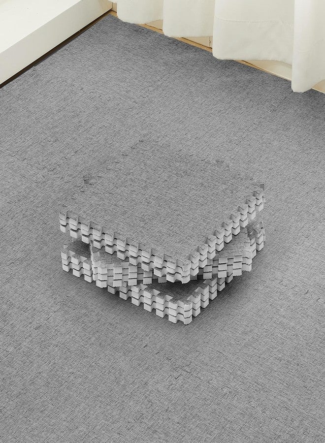 Amylove 16 Pcs Interlocking Floor Tiles Gray Cotton Jute Surface Floor Mat Non Slip Rubber Play Mat Square Carpet Soft Climbing Area Rugs for Home Playroom, 12 x 12 x 0.4 Inch - Image 1